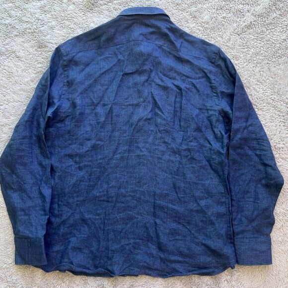 JP Amalfi Boutique Men’s 100% Linen Button Down Shirt Ink Navy Blue Made Italy - Picture 6 of 7
